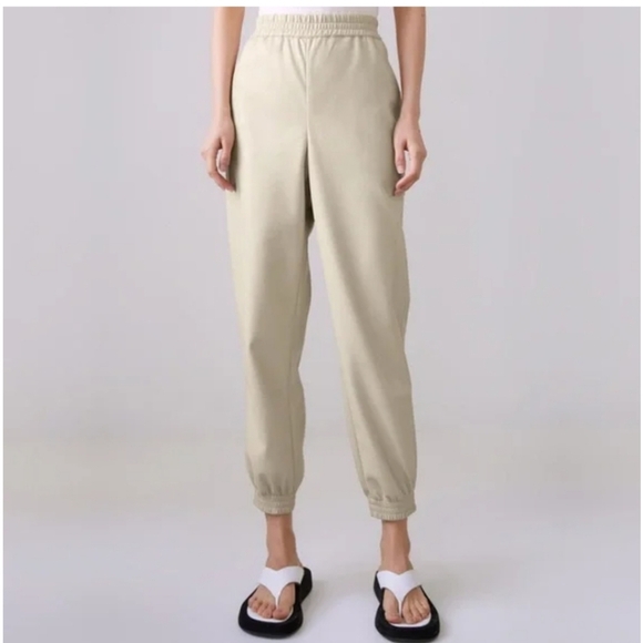 Aritzia Babaton Zedel Pants Beige Faux Leather Joggers 2XL Minimalist High Waist - Picture 2 of 13